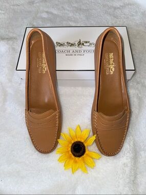 Coach and Four Tan Leather Penny Loafers for Women